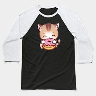 Cat Eating Donut Baseball T-Shirt